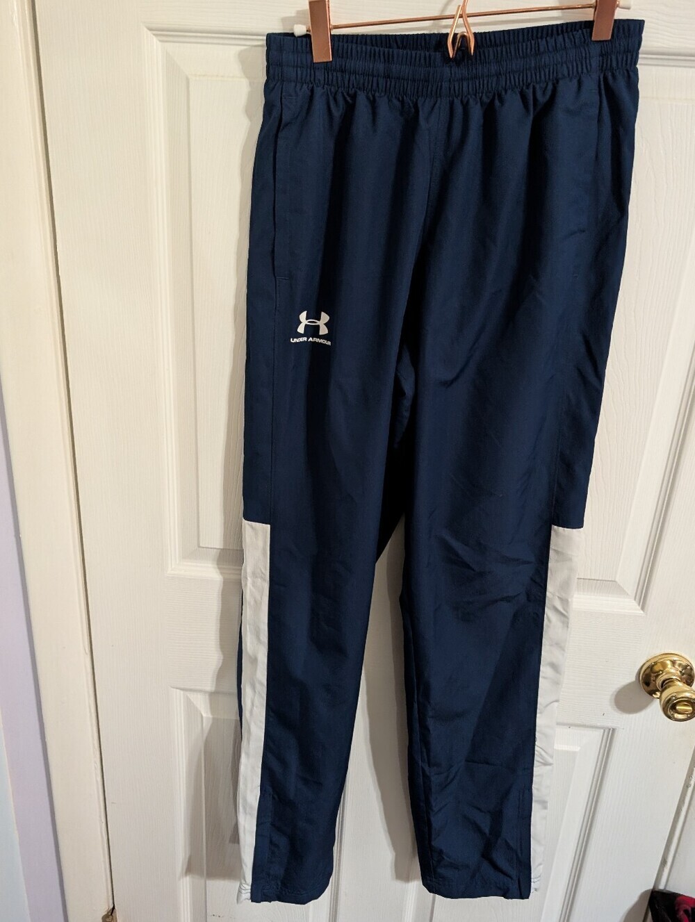 Under Armour Mens Pants Vital Woven Windbreaker Track Blue Zip Size Medium